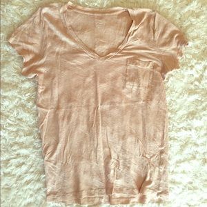 Jcrew linen pale pink tee with front pocket
